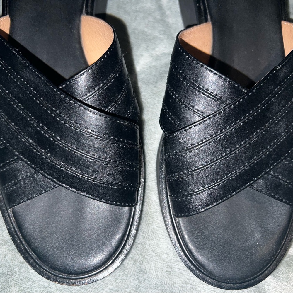 FLASH SALE Madewell Pieced Crisscross true Black Leather Slides  Size 9.5 - Picture 2 of 3